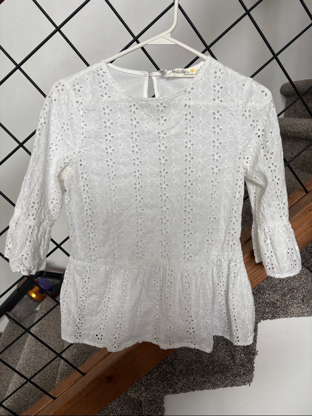 Milolie White Eyelet Peplum Blouse - Women's